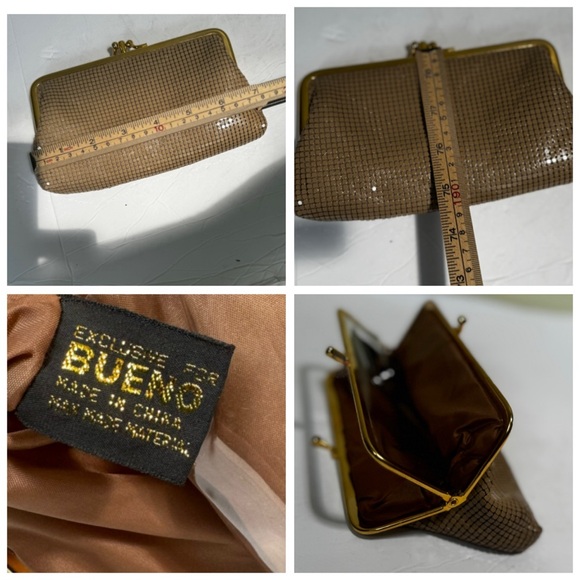 Bueno Vintage 80s Metal Mesh KissLock Clutch Bag 3 Section Makeup Formal Neutral - Picture 12 of 15